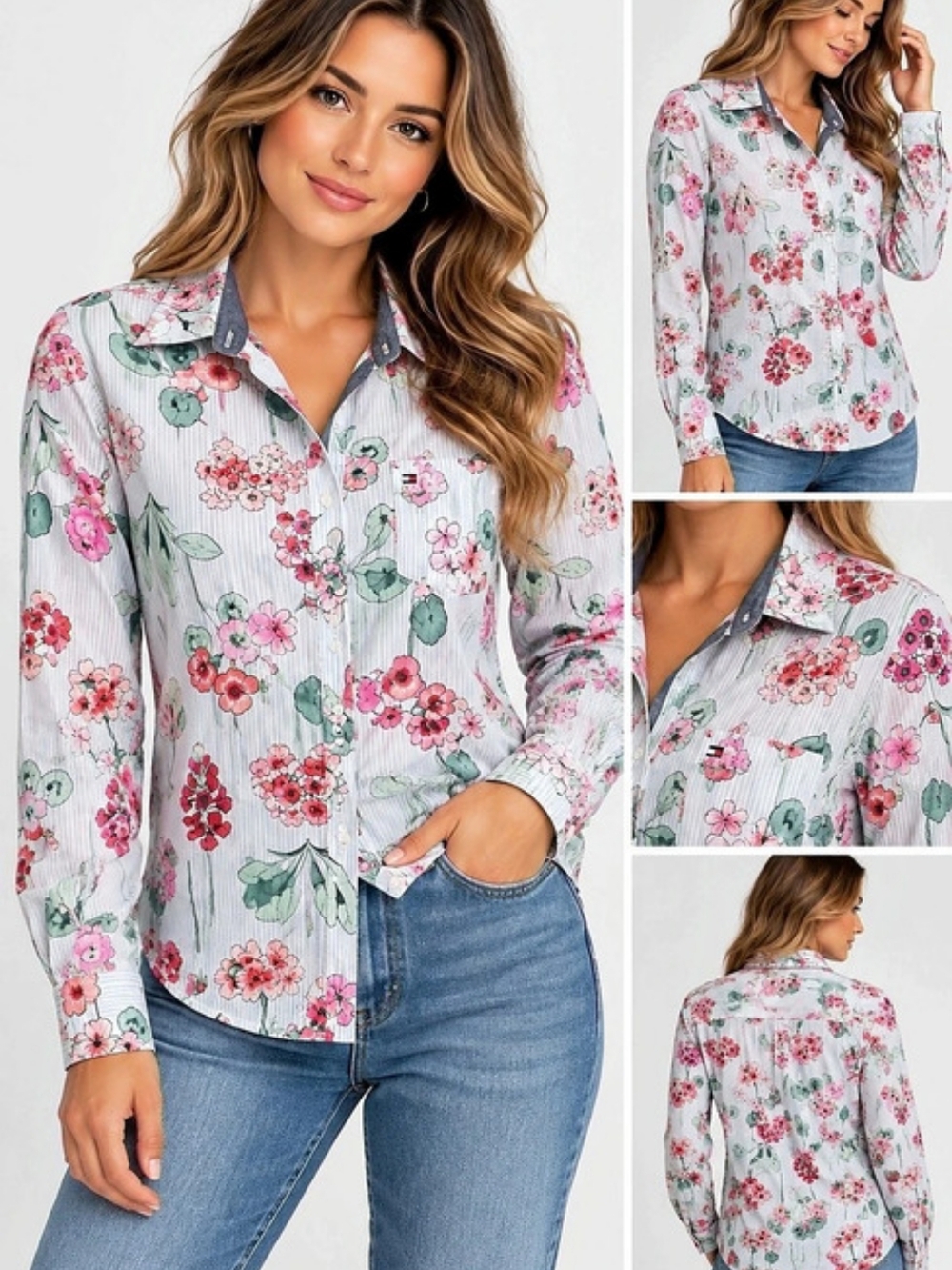 Tommy Hilfiger Floral Cotton Button-Down Size Large Like New